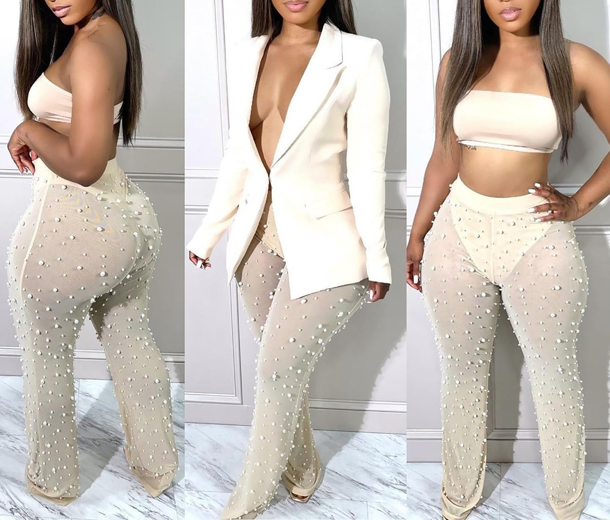Sisu Couture's Lkous 2 Piece Blazer Pants Set Lapel Mesh High - image 20
