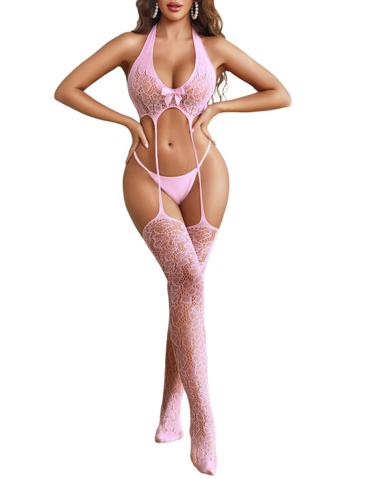 Sisu Couture's Sexy Lingerie With Garter Belt Stockings Fishnet Lace Teddy - image 1