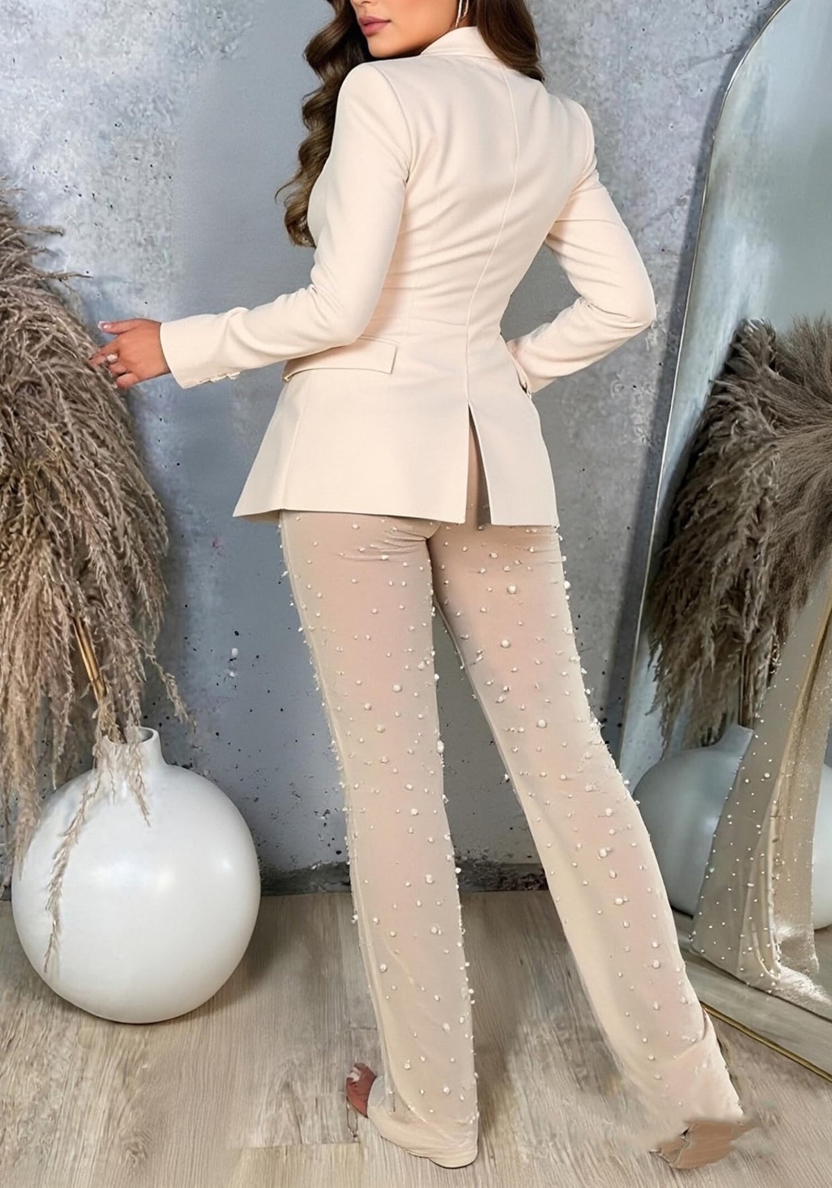 Sisu Couture's Lkous 2 Piece Blazer Pants Set Lapel Mesh High - image 13