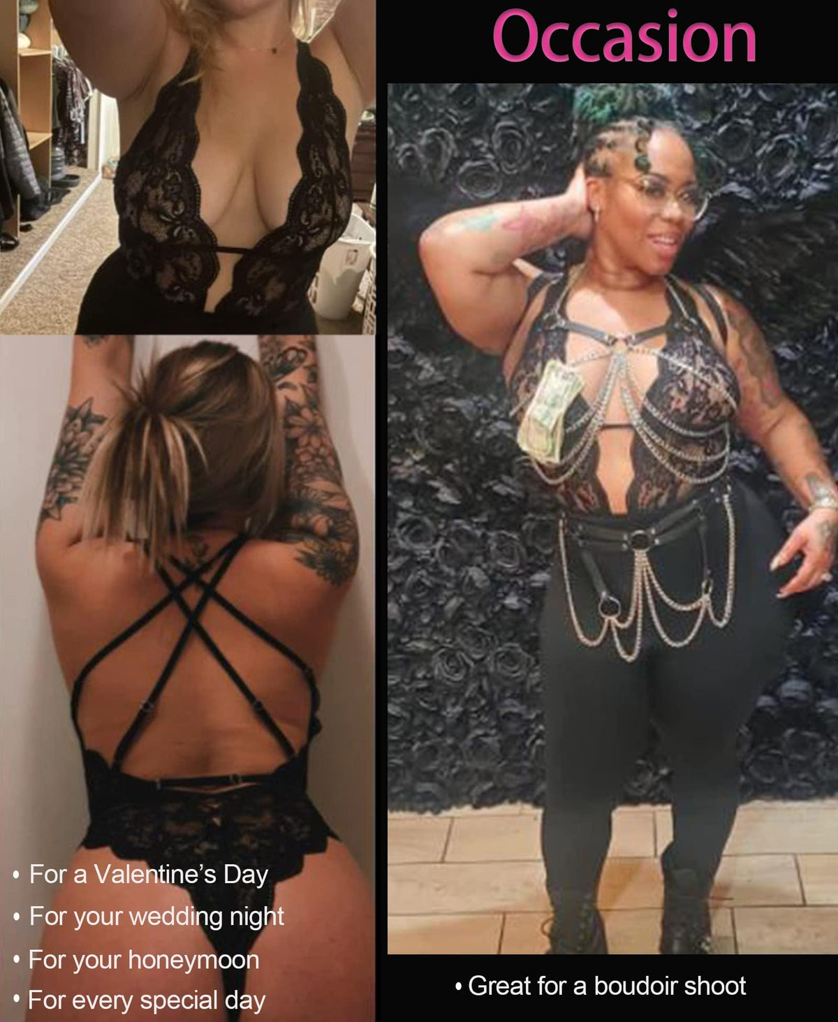 Sisu Couture's Aranmei Sexy Lingerie Hollow Out Floral Lace Bodysuit One - image 18