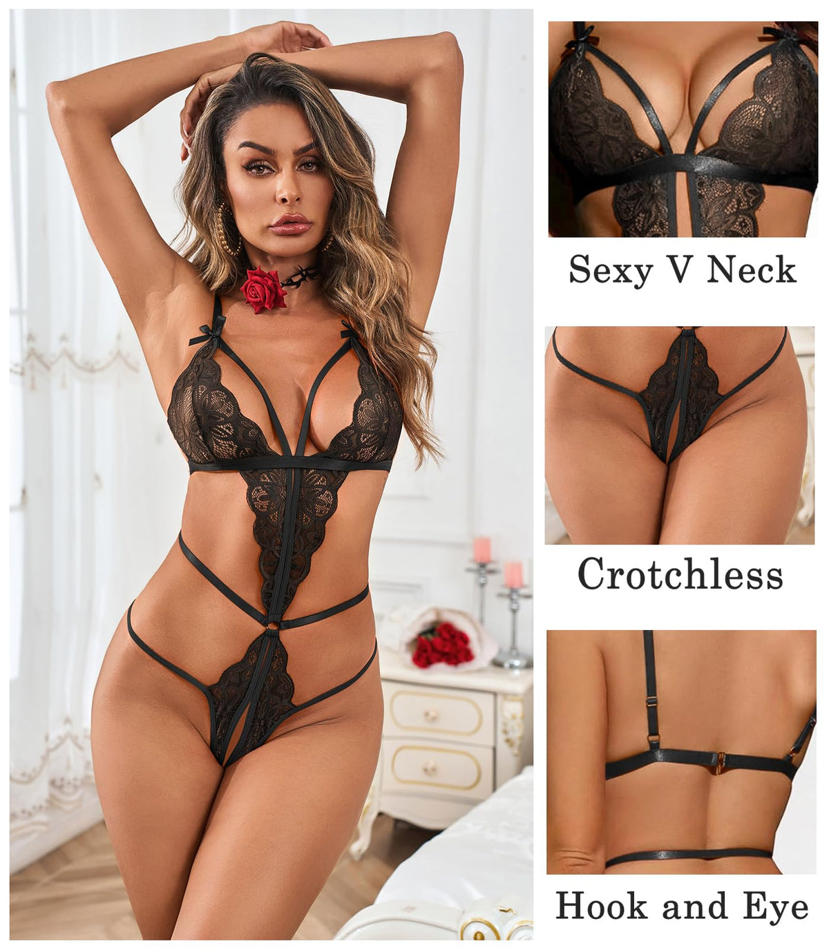 Sisu Couture's Kolagri One Piece Lace Bodysuit Lingerie Sexy Deep V - image 16