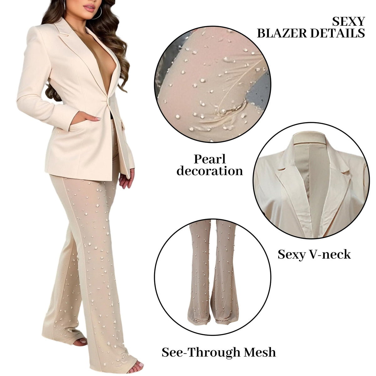 Sisu Couture's Lkous 2 Piece Blazer Pants Set Lapel Mesh High - image 15