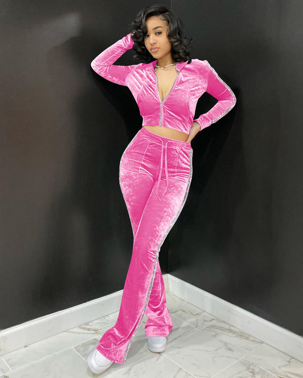 Sisu Couture's Velour Tracksuit Two Piece Long Sleeve Zip Crop Top - image 15