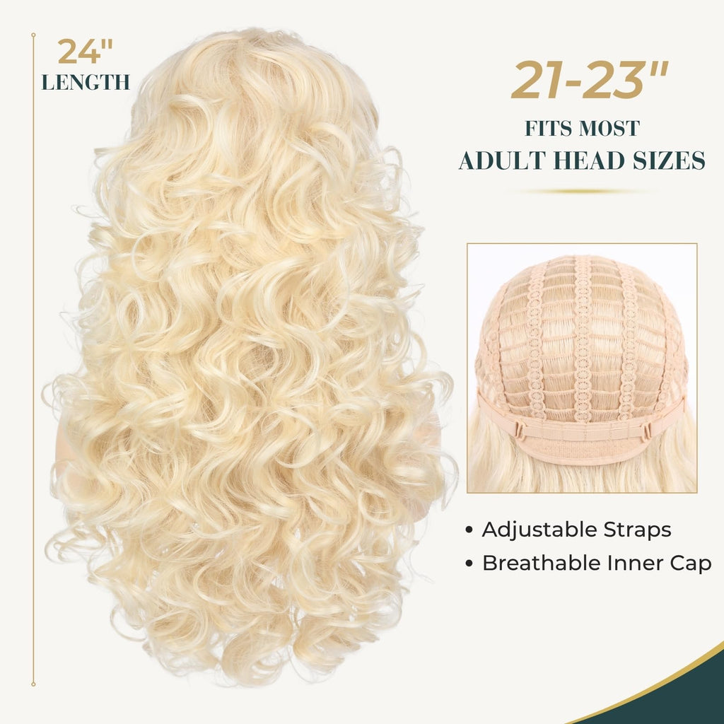Sisu Couture's Long Blonde Curly Wig With Bangs Retro Country Diva - image 18