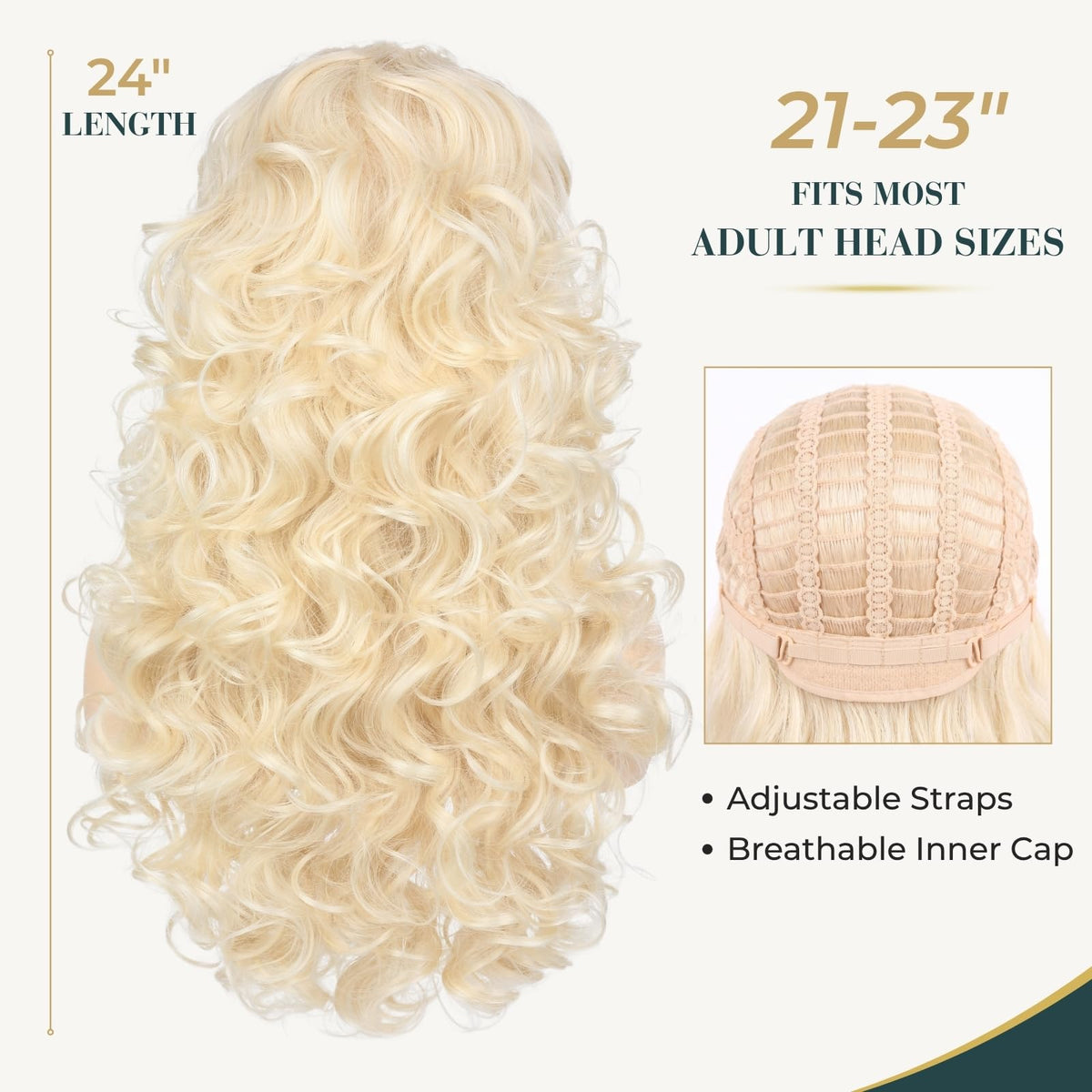 Sisu Couture's Long Blonde Curly Wig With Bangs Retro Country Diva - image 18