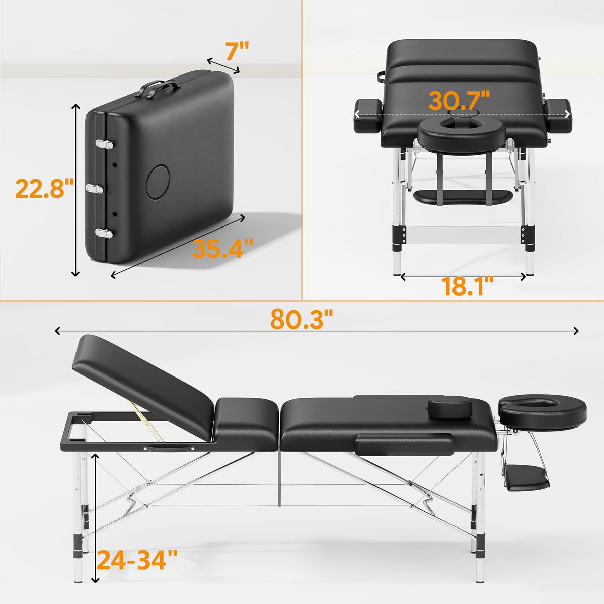Sisu Couture's Brelley 3 Sections Aluminum Adjustable Massage Table Portable 22.8" - image 10