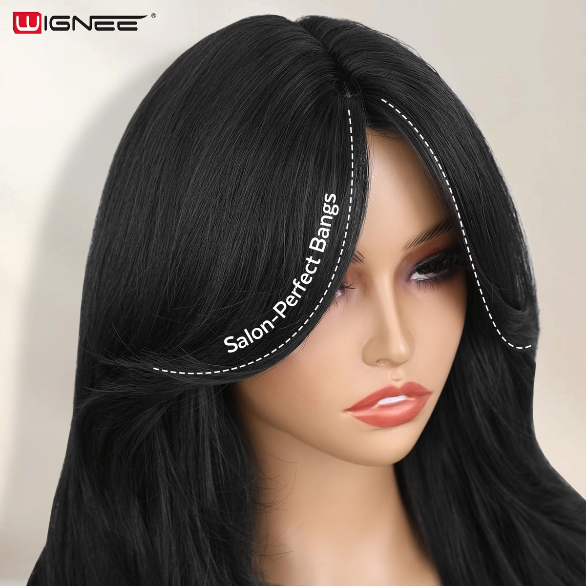 Sisu Couture's Wignee Curtain Bang Wig 26 Inch Black Wig Synthetic - image 15