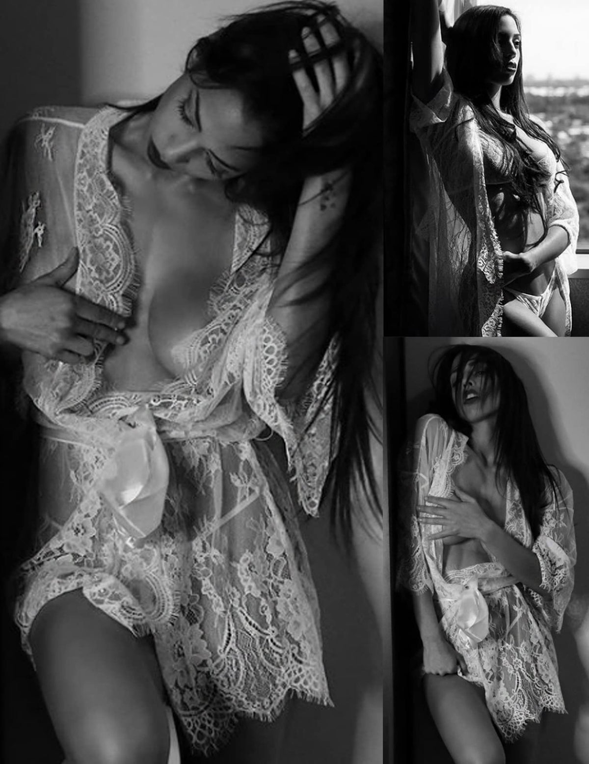 Sisu Couture's Avidlove Lace Kimono Robe Babydoll Lingerie Mesh Nightgown S - image 17