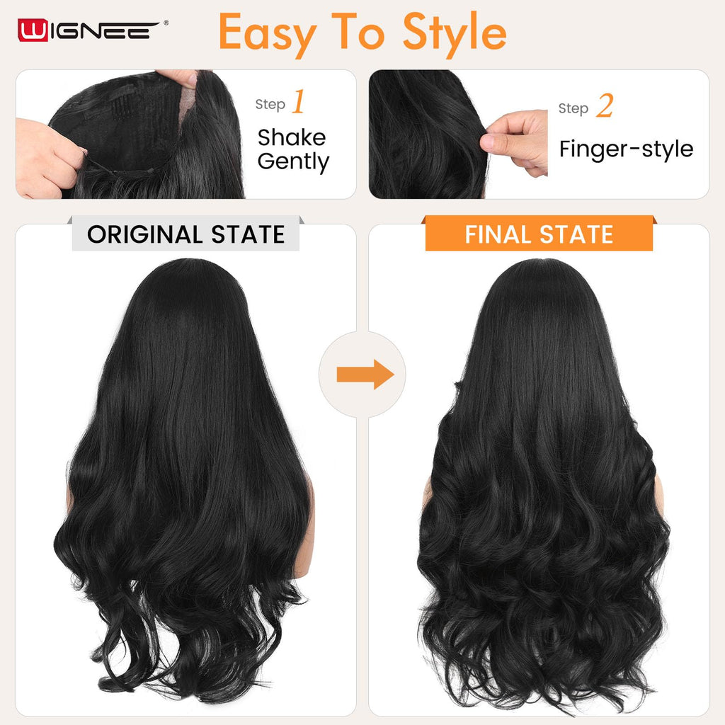 Sisu Couture's Wignee Curtain Bang Wig 26 Inch Black Wig Synthetic - image 18