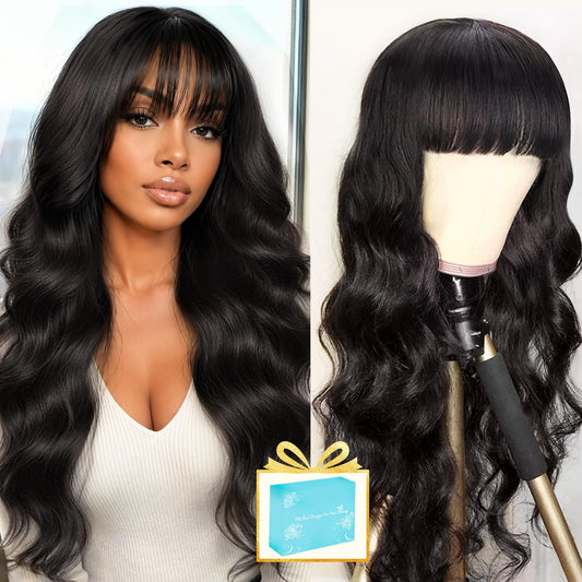 Sisu Couture's Body Wave Human Hair Wig With Bangs For Black - image 1