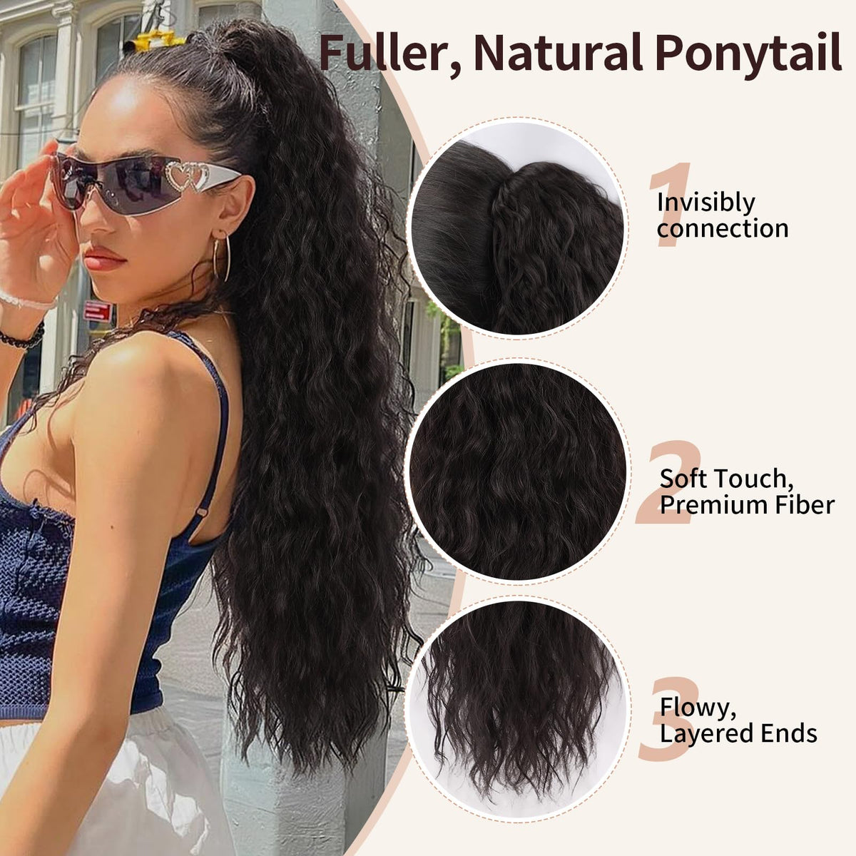 Sisu Couture's Orsuncer Claw Long Wavy Ponytail Extension Black Brown 30" - image 14