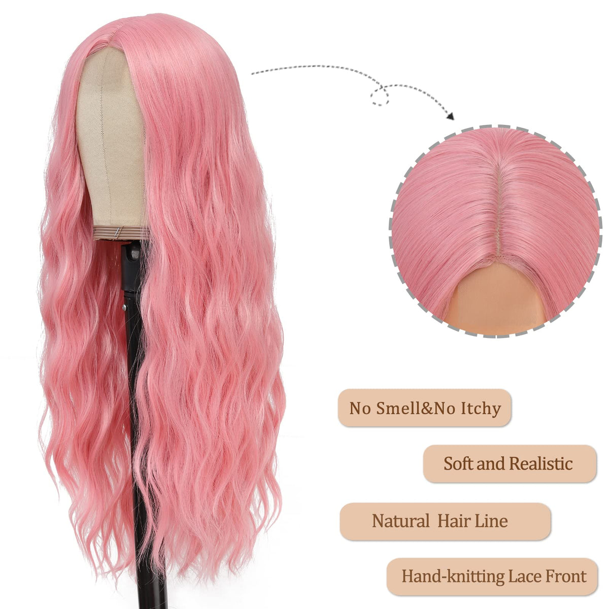 Sisu Couture's Pink Wig Long Pink Wavy Wigs 26 Inch Middle - image 15