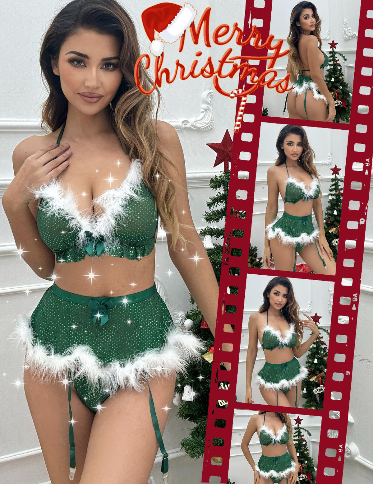 Sisu Couture's Avidlove Christmas Lingerie Set With Garter Belt Bra And - image 13