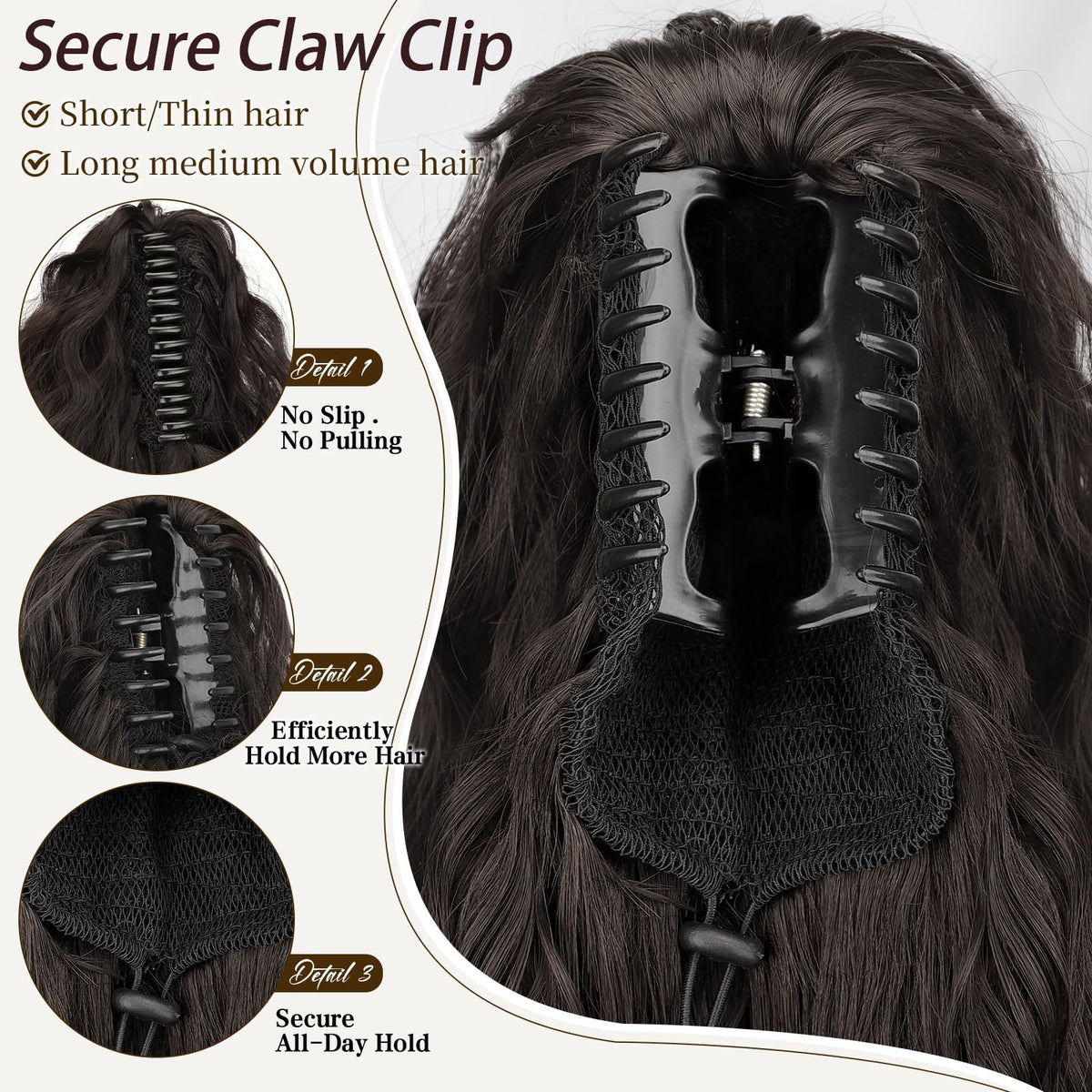 Sisu Couture's Orsuncer Claw Long Wavy Ponytail Extension Black Brown 30" - image 16