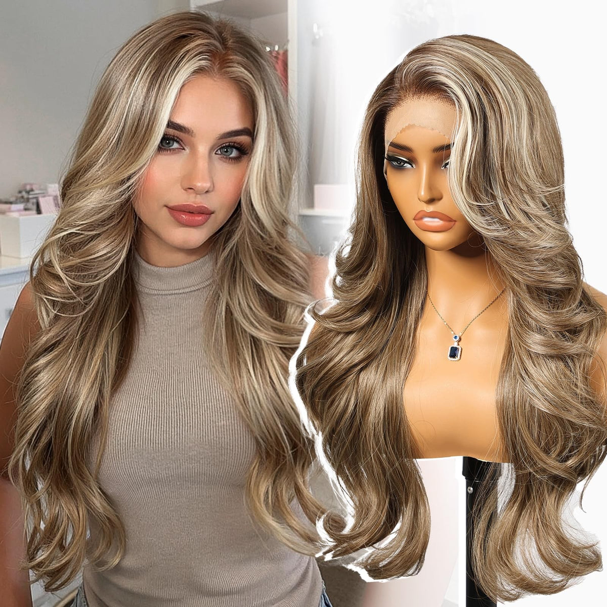 Sisu Couture's Kome Ash Brown Highlight 13×4 Layered Wave Synthetic Lace - image 2