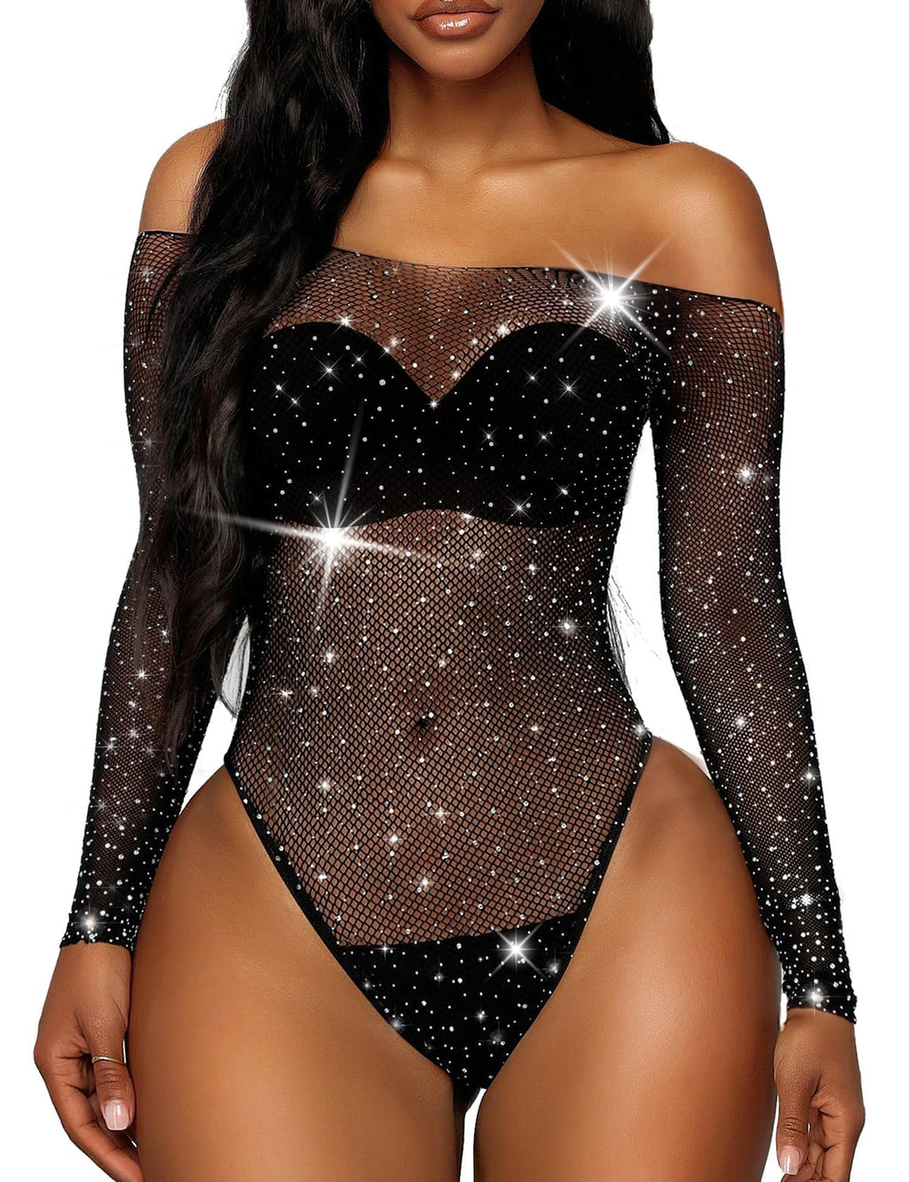 Sisu Couture's Rslove Lingerie Fishnet Bodysuit Sparkle Rhinestone Sexy Mesh Teddy - image 1