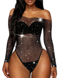 Sisu Couture's Rslove Lingerie Fishnet Bodysuit Sparkle Rhinestone Sexy Mesh Teddy - image 1