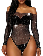 Sisu Couture's Rslove Lingerie Fishnet Bodysuit Sparkle Rhinestone Sexy Mesh Teddy - image 1