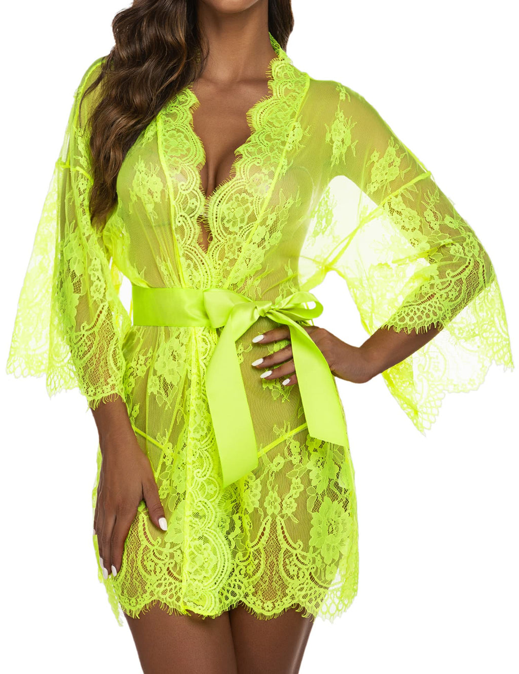 Sisu Couture's Avidlove Lace Kimono Robe Babydoll Lingerie Mesh Nightgown S - image 15