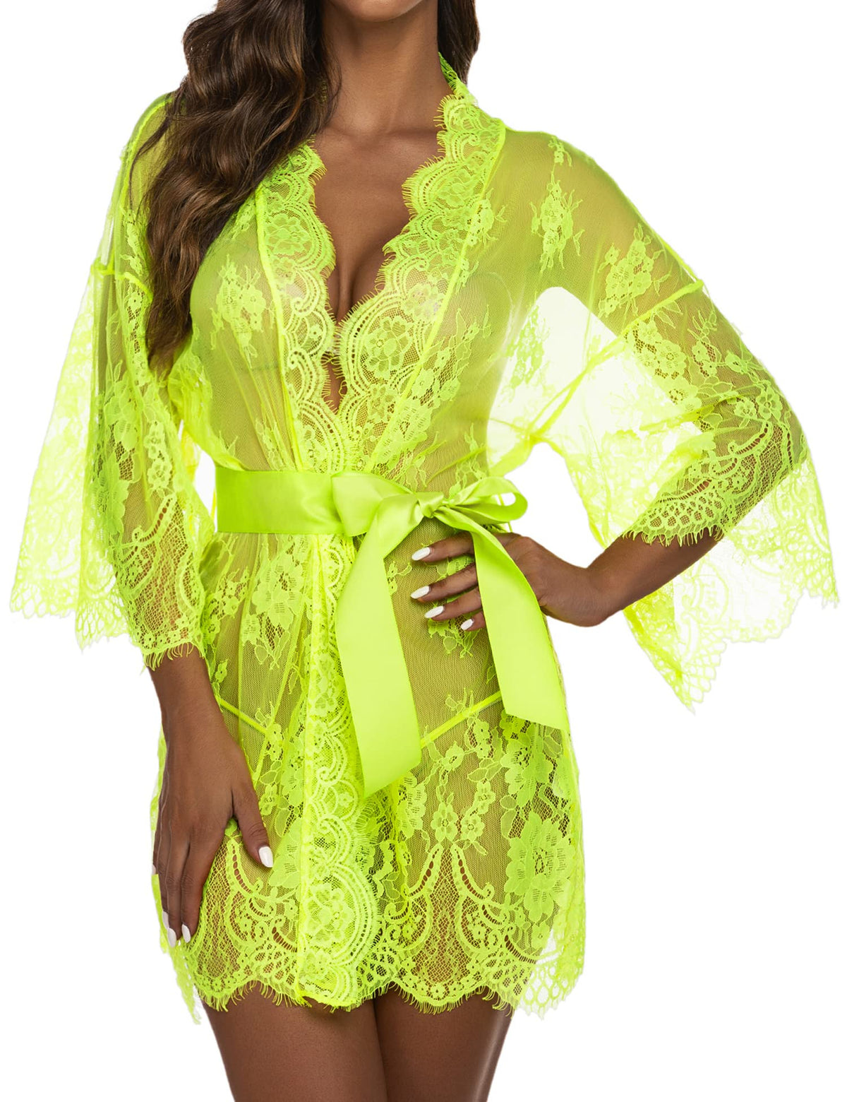 Sisu Couture's Avidlove Lace Kimono Robe Babydoll Lingerie Mesh Nightgown S - image 15