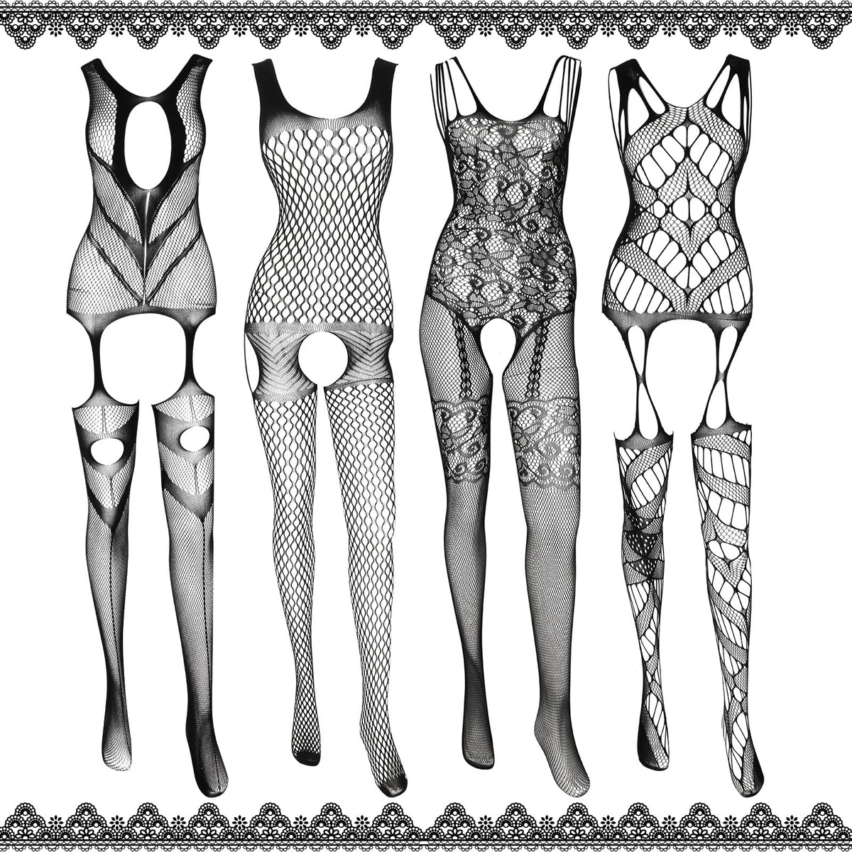 Sisu Couture's Jeyiour Black Lace Bodysuit With Garter Fishnet Bodystocking Belt - image 9