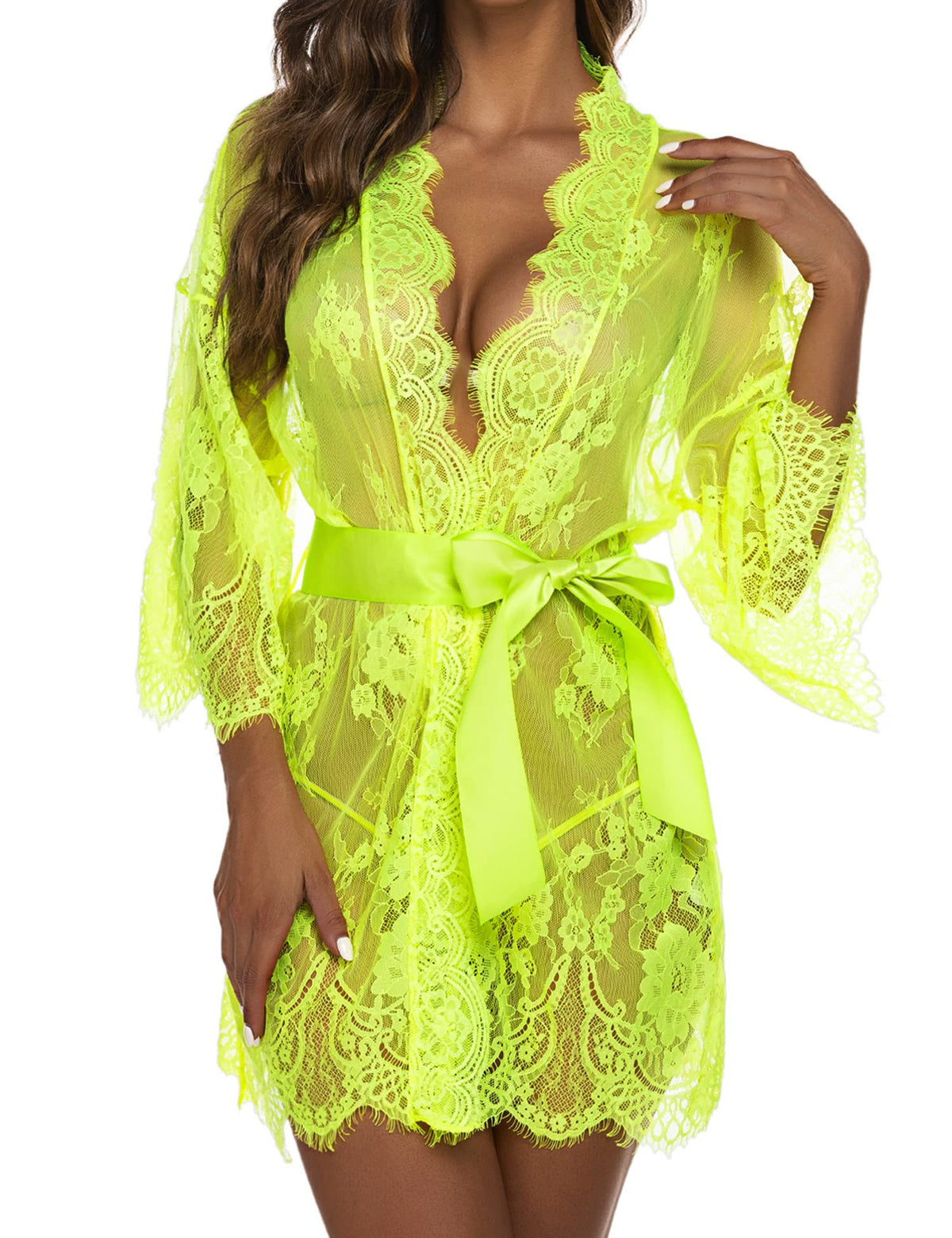 Sisu Couture's Avidlove Lace Kimono Robe Babydoll Lingerie Mesh Nightgown S - image 14