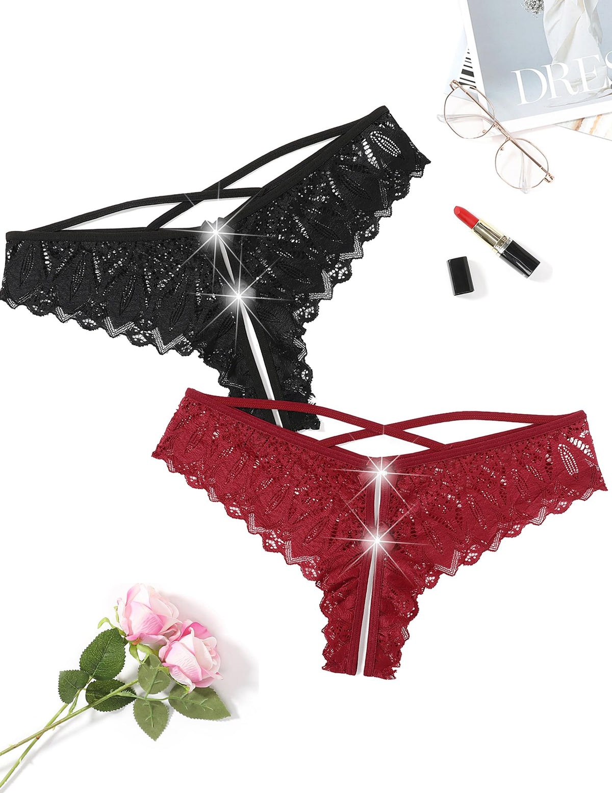 Sisu Couture's Avidlove Lace Panties Criss Cross String Briefs Cheeky Underwear - image 22