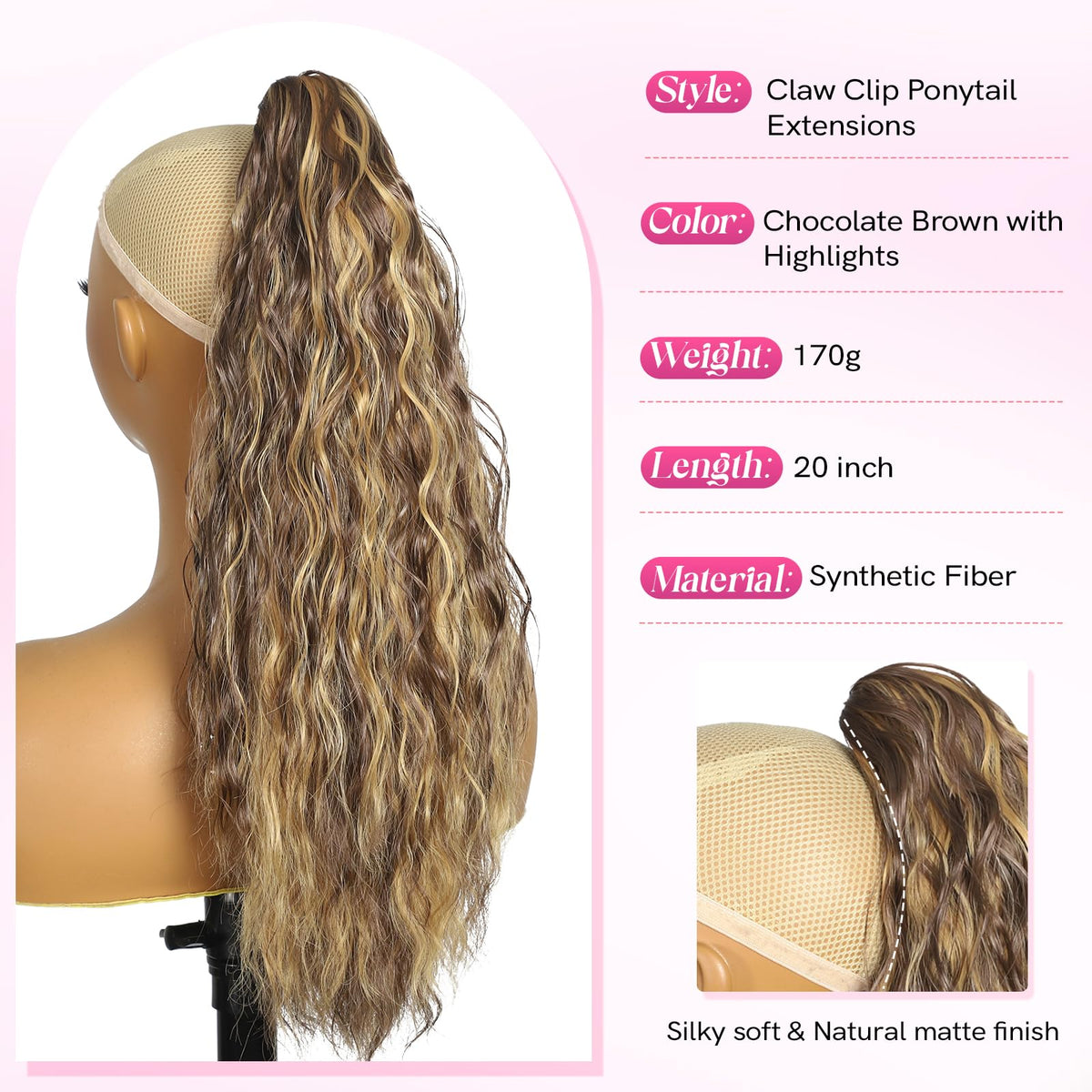 Sisu Couture's 20 Inch Long Wavy Claw Clip Ponytail Extension - image 14