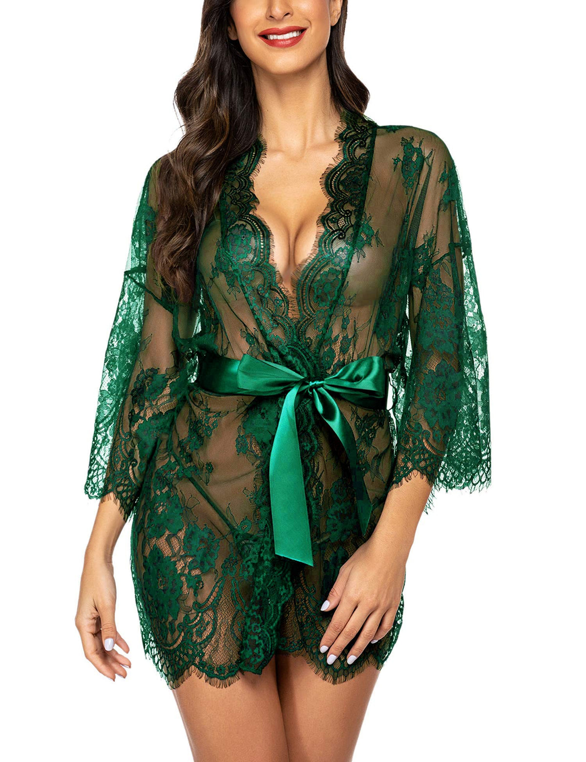 Sisu Couture's Avidlove Lace Kimono Robe Babydoll Lingerie Mesh Nightgown S - image 1