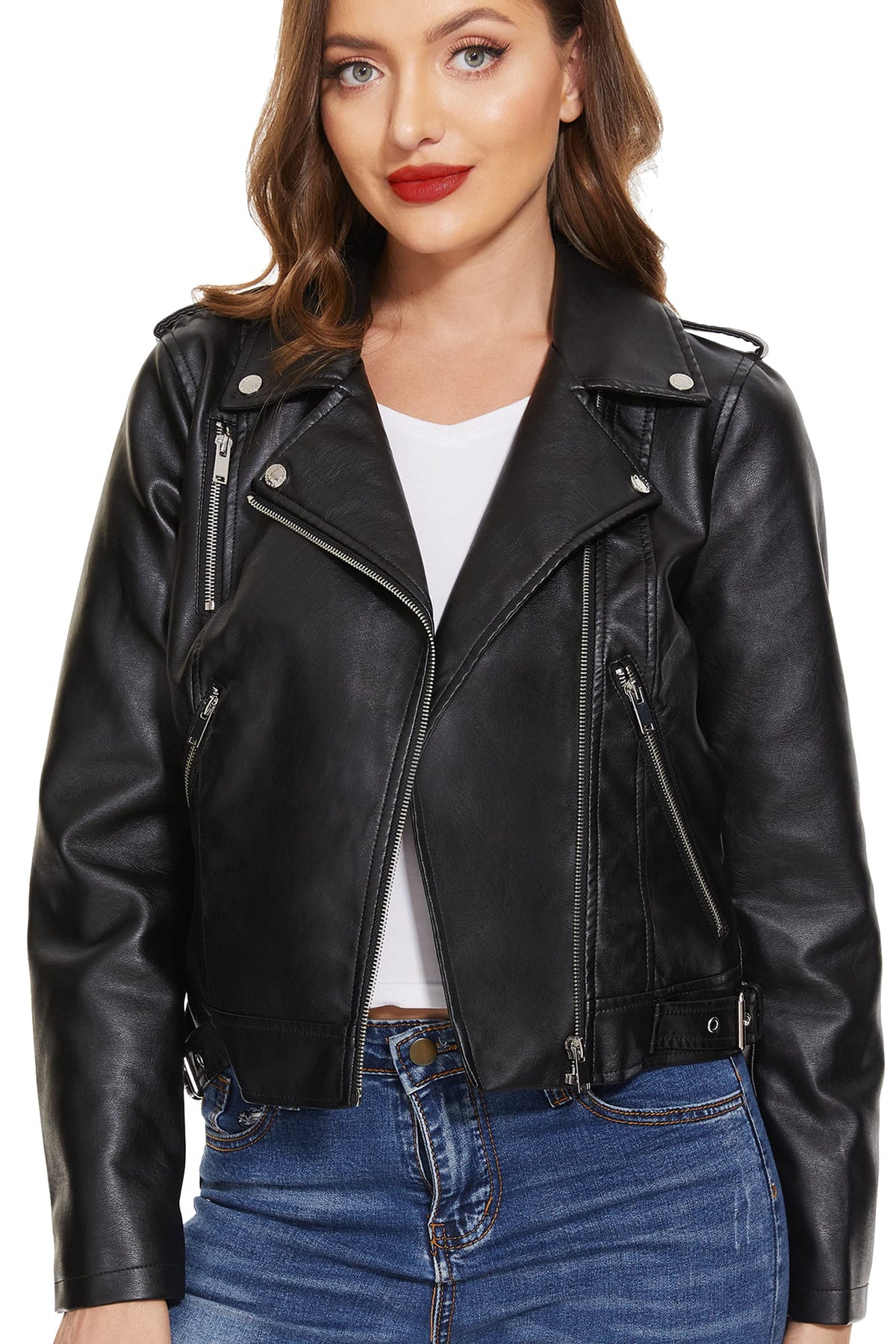 Sisu Couture's Fahsyee Lapel Faux Leather Moto Jacket - image 24