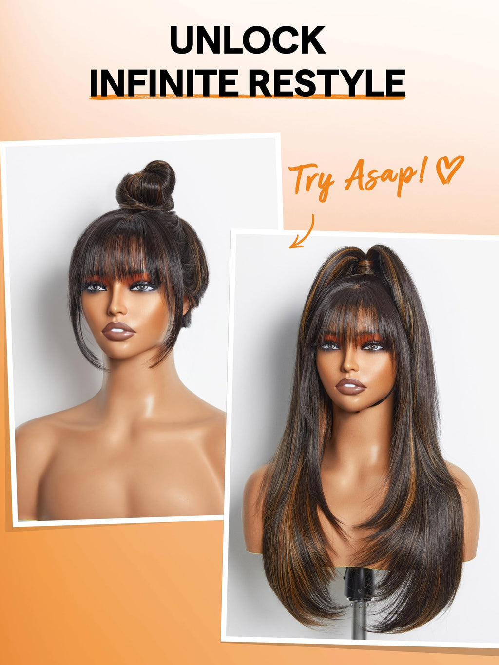 Sisu Couture's Gorgius Highlight Straight Layered Wigs With Bangs Glueless Black - image 3
