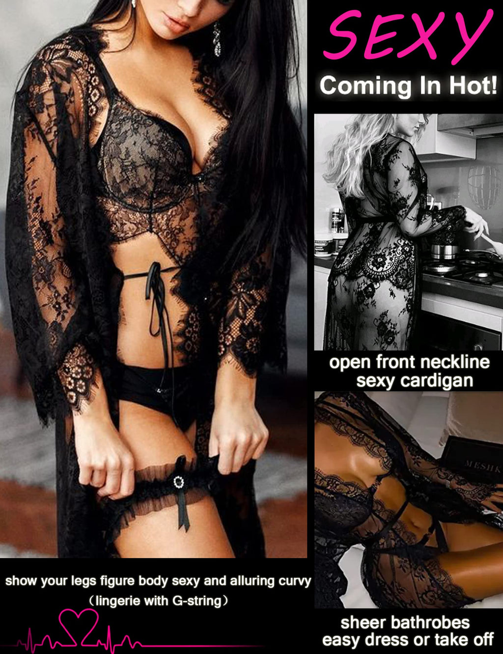 Sisu Couture's Avidlove Lace Kimono Robe Babydoll Lingerie Mesh Nightgown S - image 15