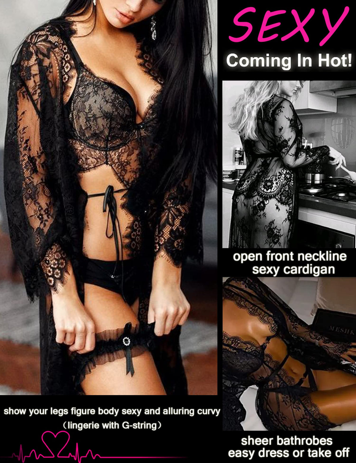 Sisu Couture's Avidlove Lace Kimono Robe Babydoll Lingerie Mesh Nightgown S - image 15