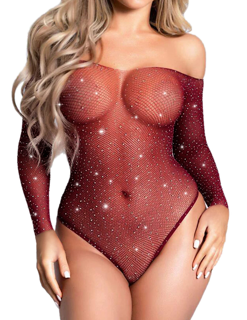 Sisu Couture's Rslove Lingerie Fishnet Bodysuit Sparkle Rhinestone Sexy Mesh Teddy - image 23