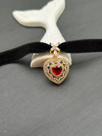 Sisu Couture's Momocat 14k Gold Plated Black Velvet Choker Imitation Ruby - image 7