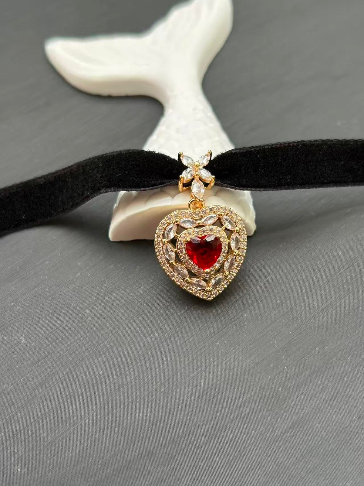Sisu Couture's Momocat 14k Gold Plated Black Velvet Choker Imitation Ruby - image 7