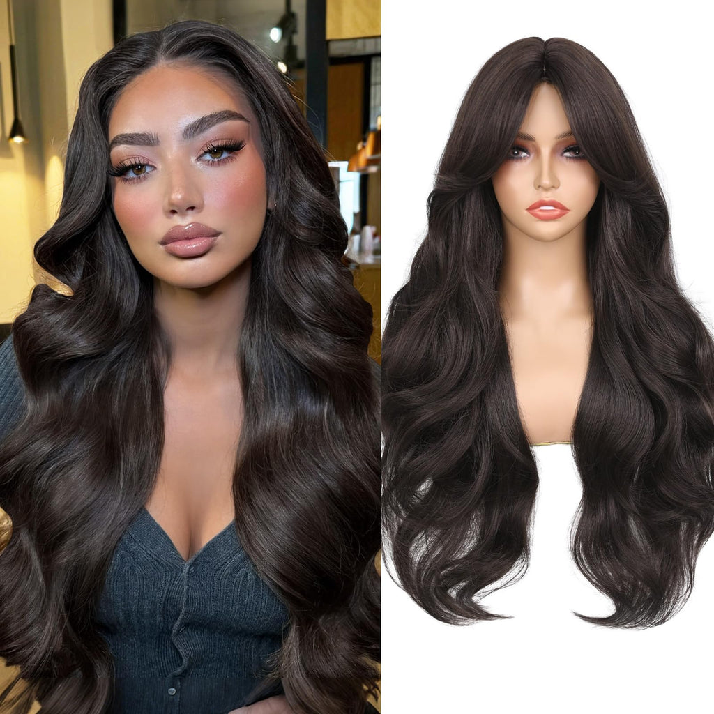 Sisu Couture's Wignee Curtain Bang Wig 26 Inch Black Wig Synthetic - image 23