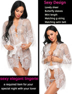 Sisu Couture's Avidlove Lace Kimono Robe Babydoll Lingerie Mesh Nightgown S - image 15