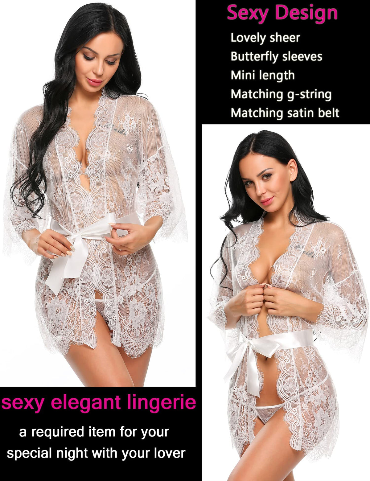 Sisu Couture's Avidlove Lace Kimono Robe Babydoll Lingerie Mesh Nightgown S - image 15
