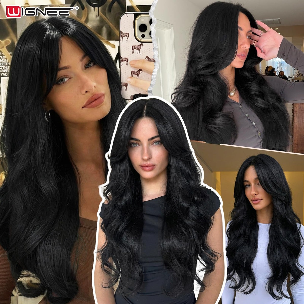 Sisu Couture's Wignee Curtain Bang Wig 26 Inch Black Wig Synthetic - image 21