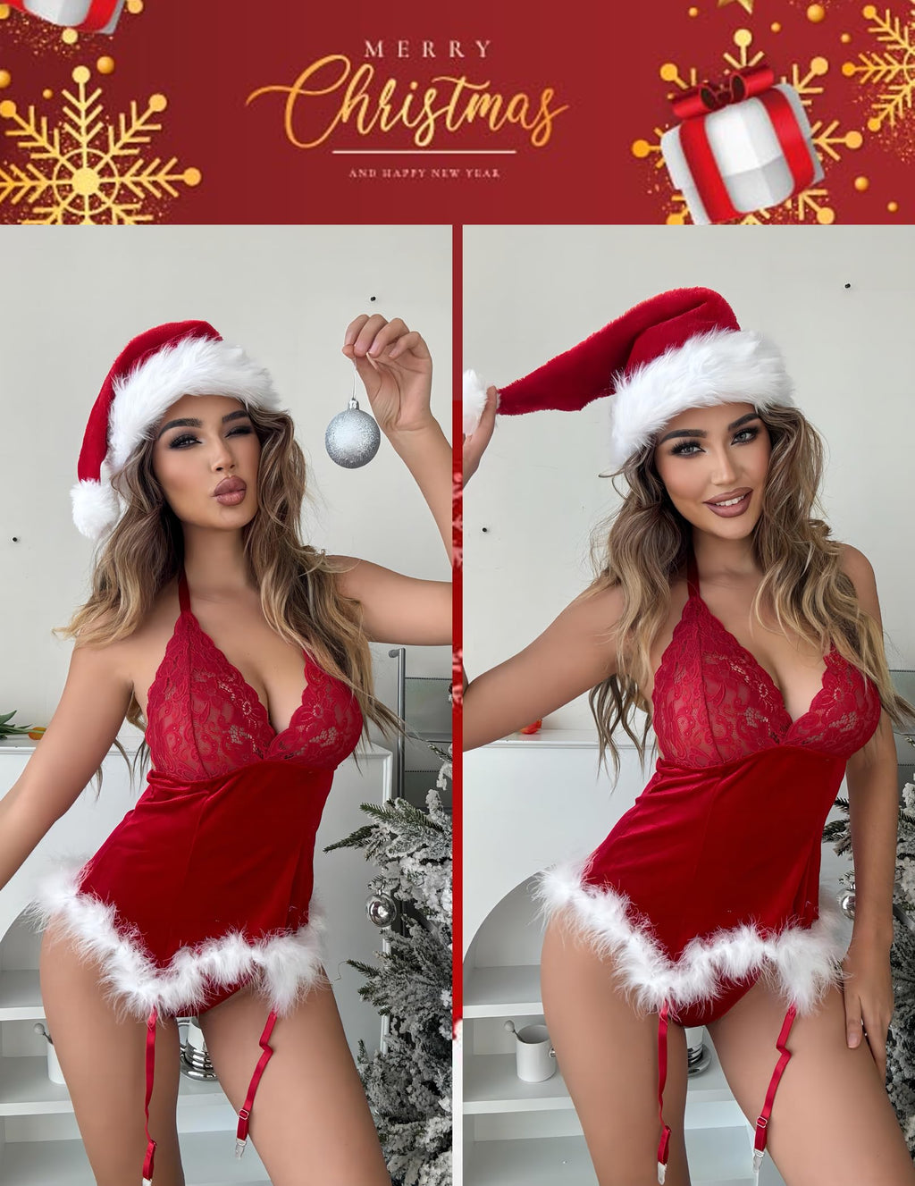 Sisu Couture's Avidlove Christmas Lingerie Sets Garter Bustier Set Santa Babydoll - image 13