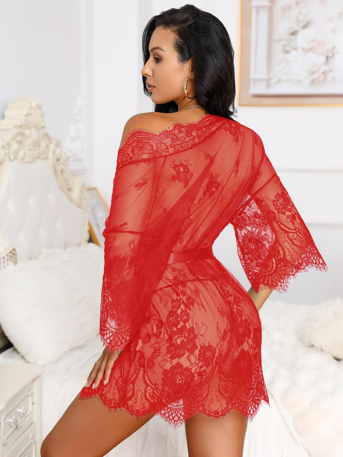 Sisu Couture's Rigeri Sexy Lingerie Lace Kimono Robe Chemise Nightgown XS - image 12