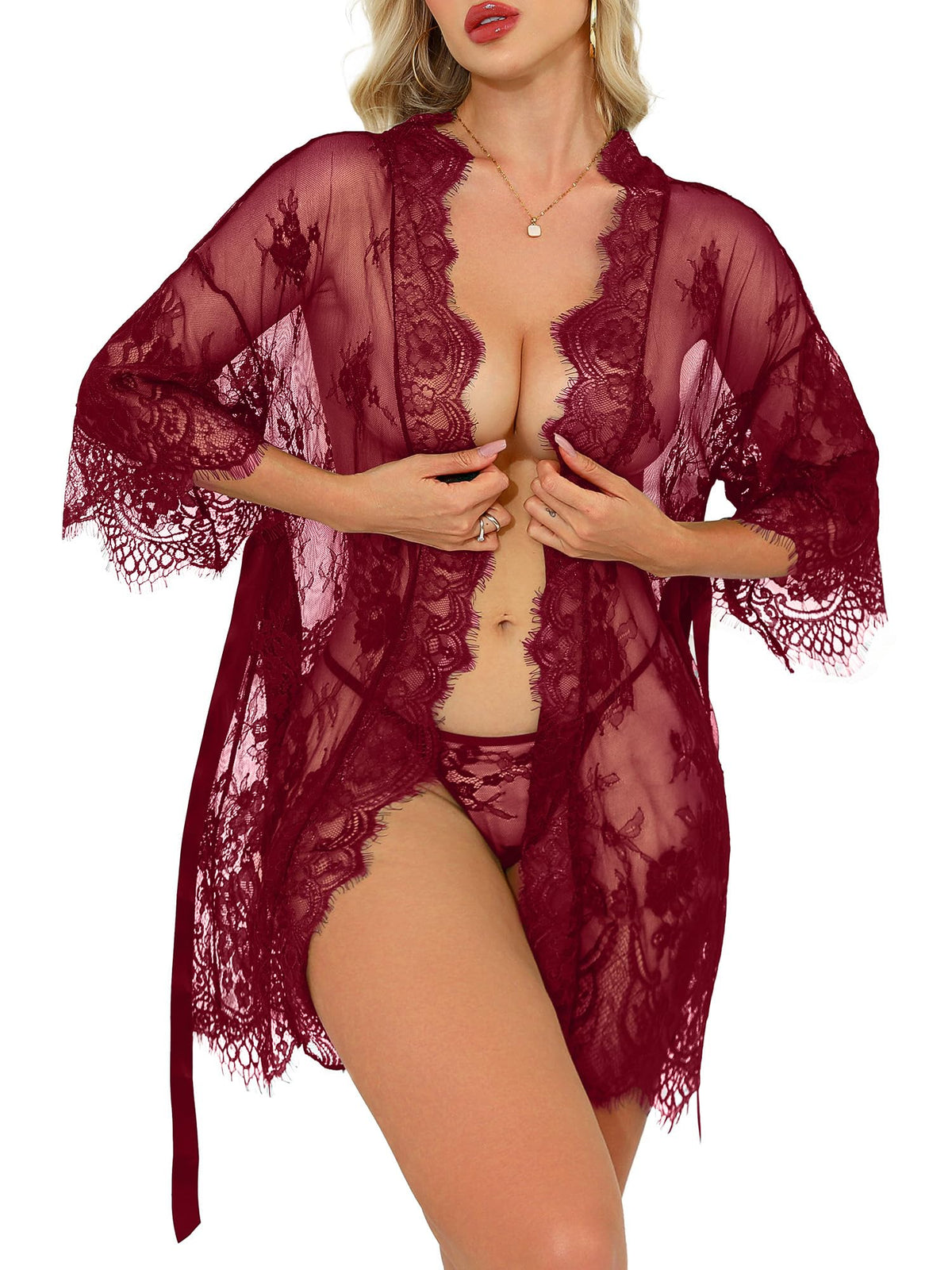 Sisu Couture's Rigeri Sexy Lingerie Lace Kimono Robe Chemise Nightgown XS - image 16