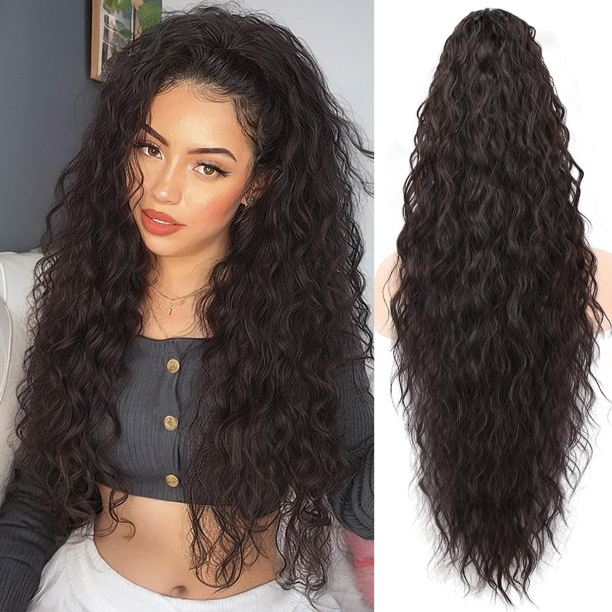 Sisu Couture's Orsuncer Claw Long Wavy Ponytail Extension Black Brown 30" - image 1