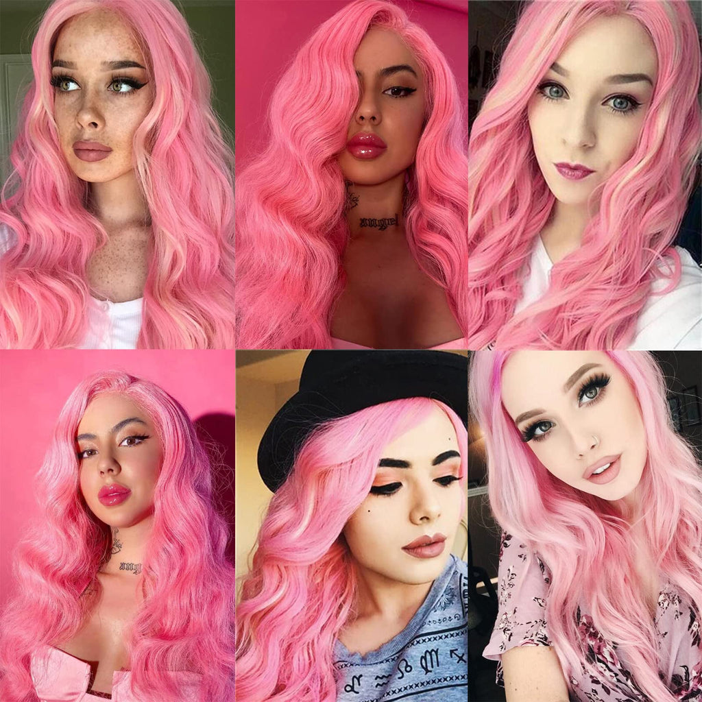 Sisu Couture's Pink Wig Long Pink Wavy Wigs 26 Inch Middle - image 17