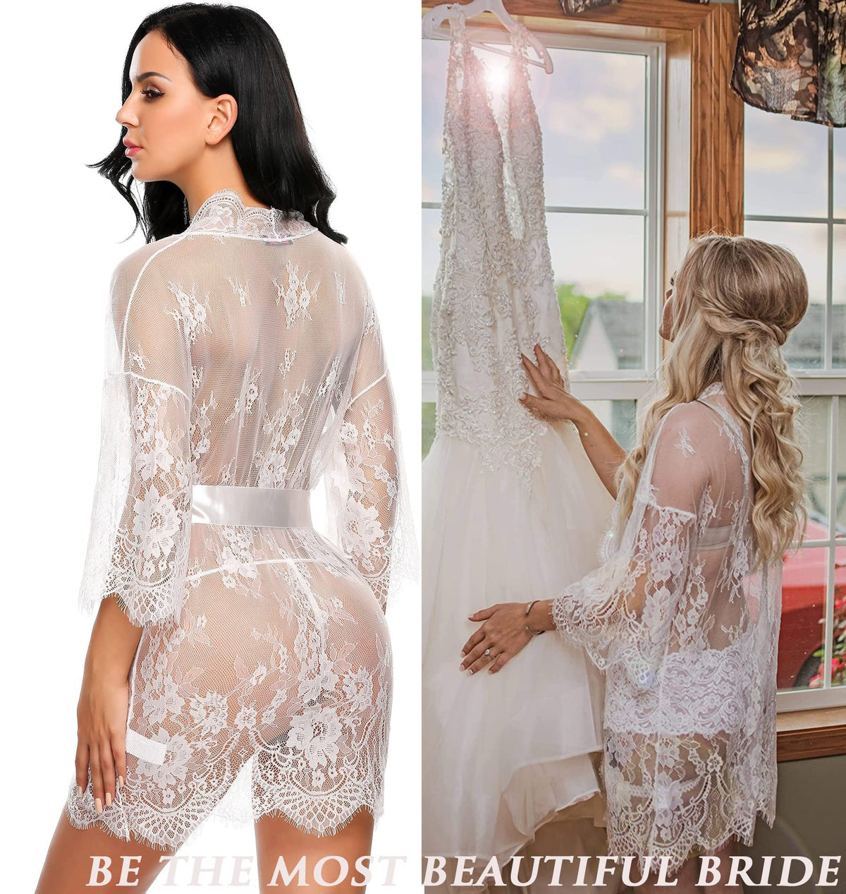 Sisu Couture's Avidlove Lace Kimono Robe Babydoll Lingerie Mesh Nightgown S - image 18