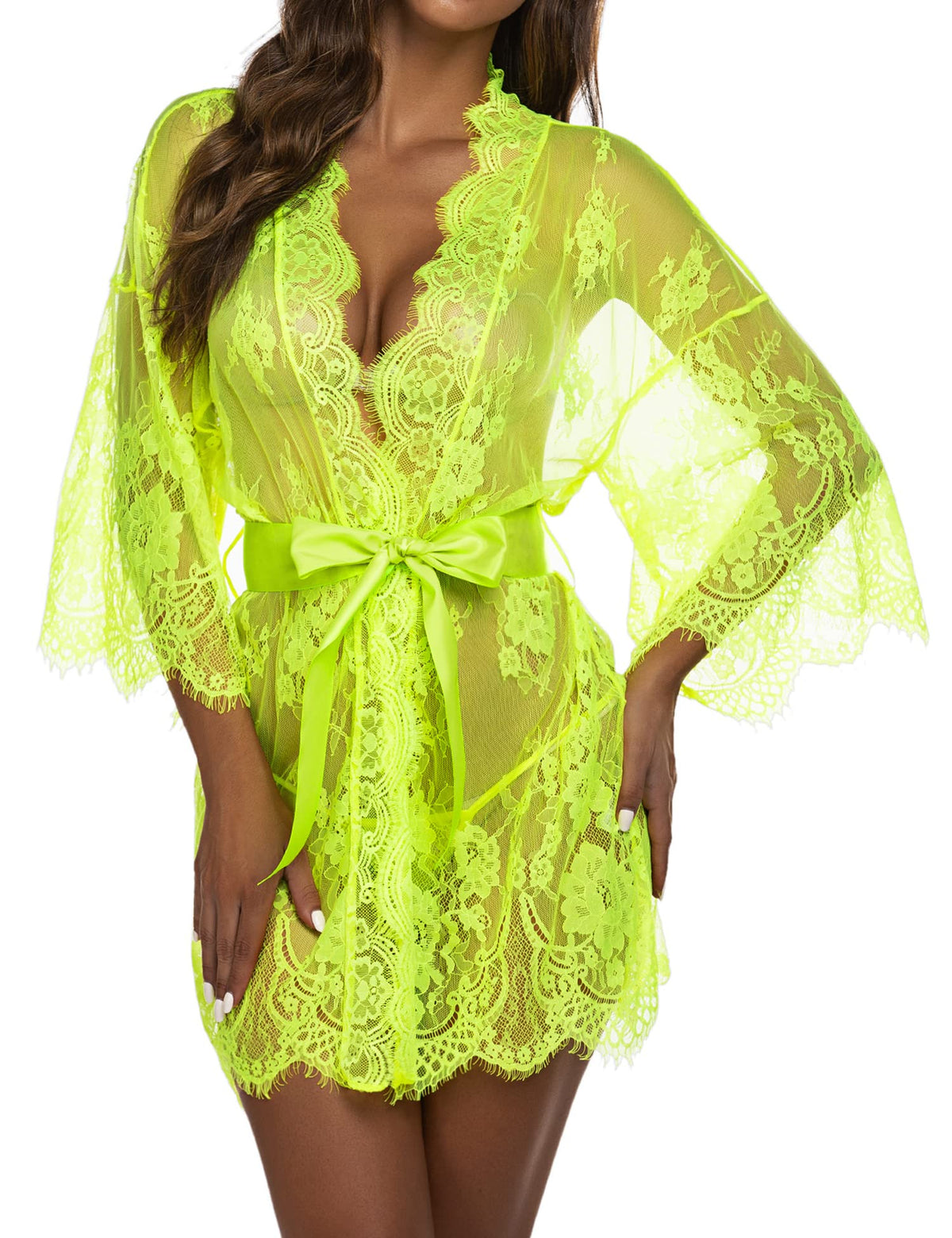 Sisu Couture's Avidlove Lace Kimono Robe Babydoll Lingerie Mesh Nightgown S - image 1