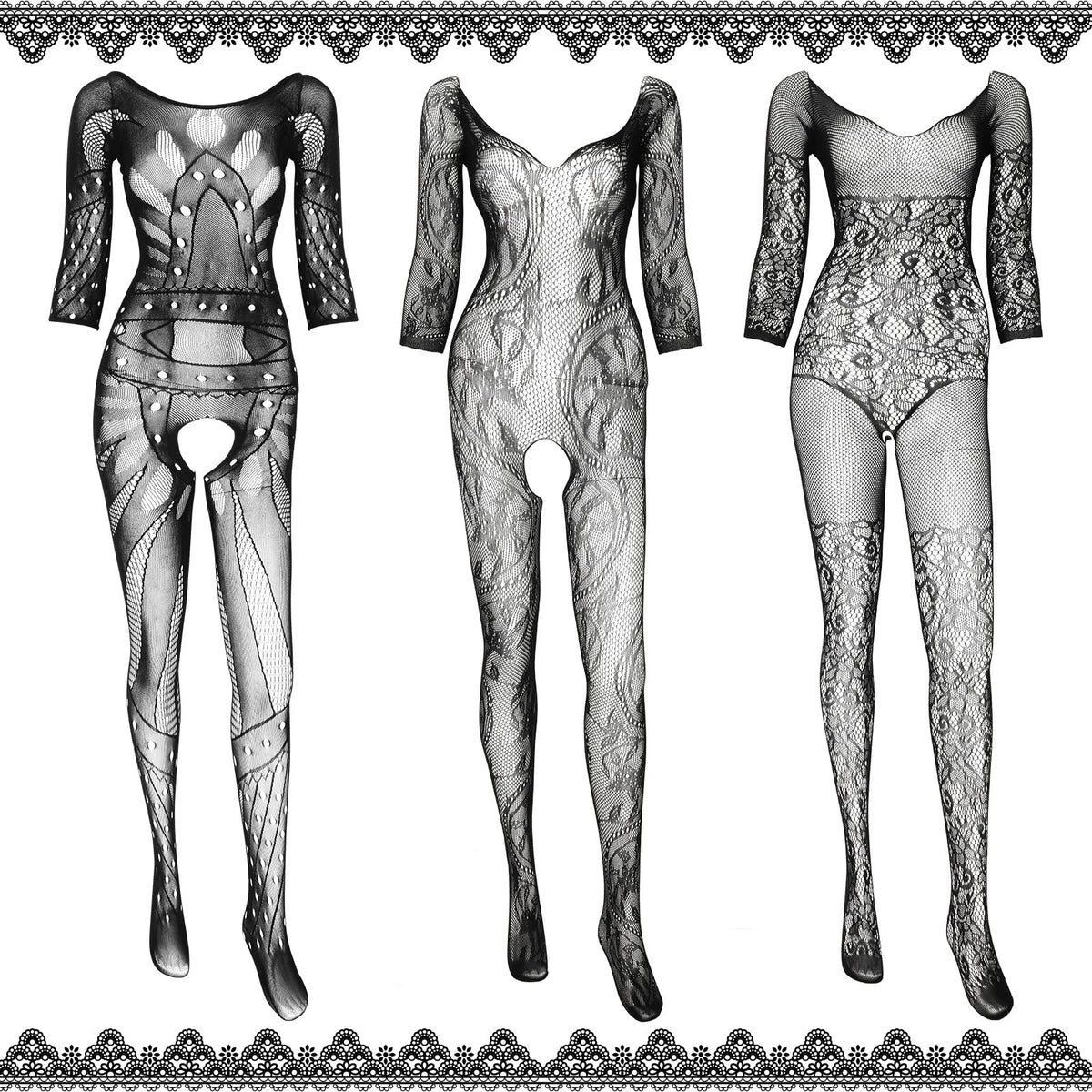 Sisu Couture's Jeyiour Black Lace Bodysuit With Garter Fishnet Bodystocking Belt - image 12