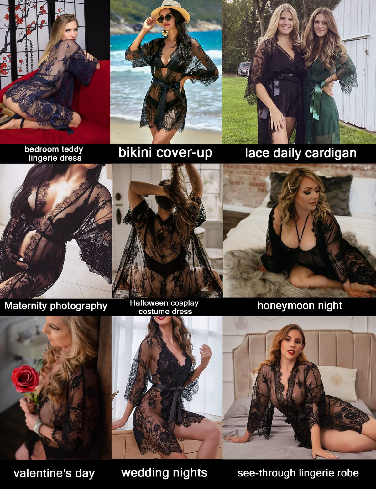 Sisu Couture's Avidlove Lace Kimono Robe Babydoll Lingerie Mesh Nightgown S - image 18