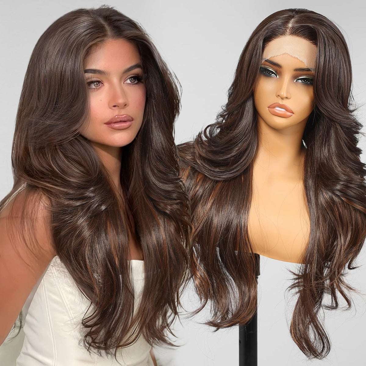 Sisu Couture's Kome Brown Layered Wave 13x4 Synthetic Lace Front Wig - image 2